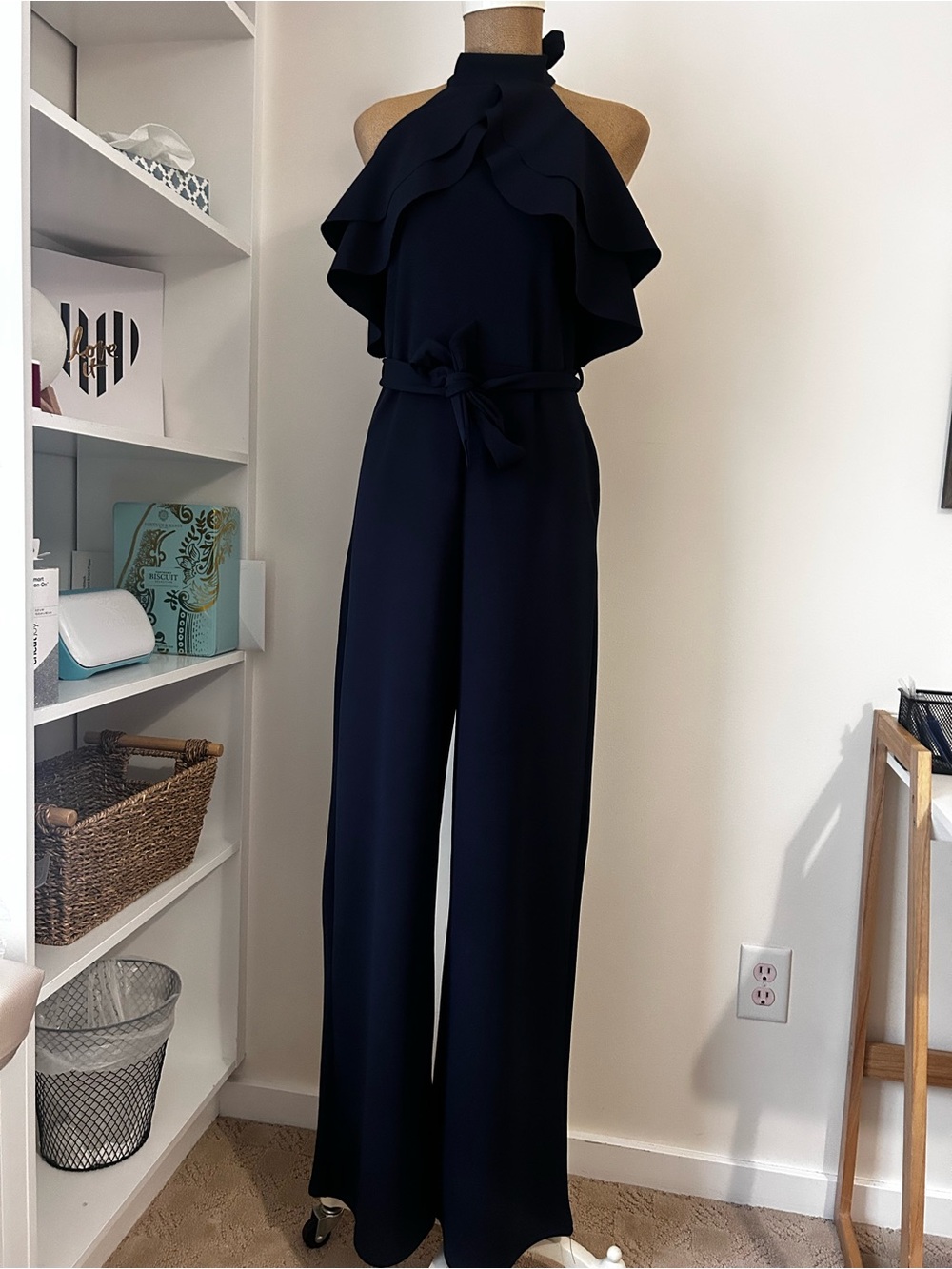 Navy Ruffled Halter Jumpsuit